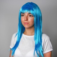 Карнавальный парик, длинные прямые волосы, цвет голубой, 120 г